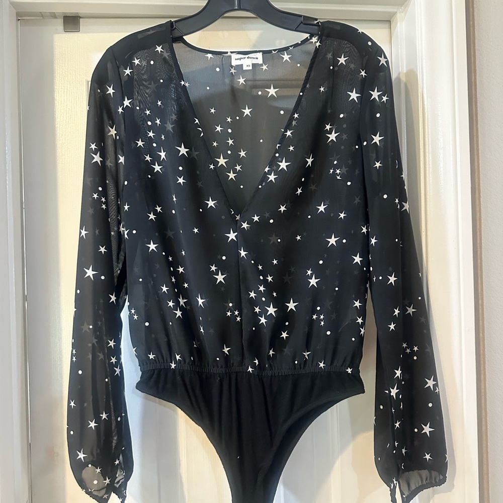 Star Print Black One-Piece Bodysuit
